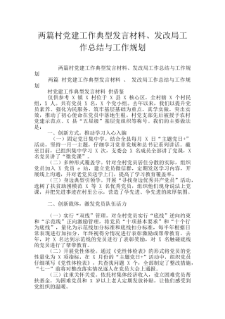 两篇村党建工作典型发言材料、发改局工作总结与工作规划