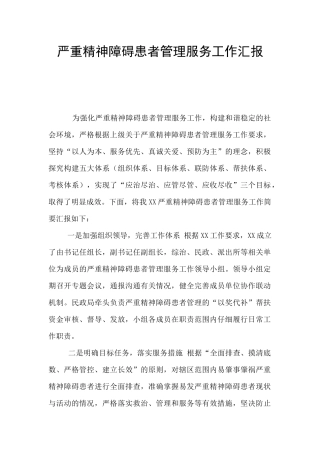 严重精神障碍患者管理服务工作汇报