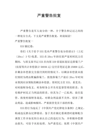 严重警告批复