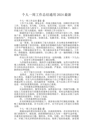 个人一周工作总结通用2024最新