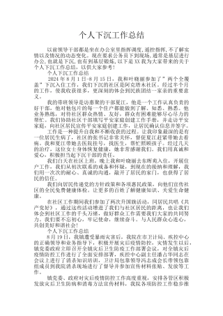 个人下沉工作总结