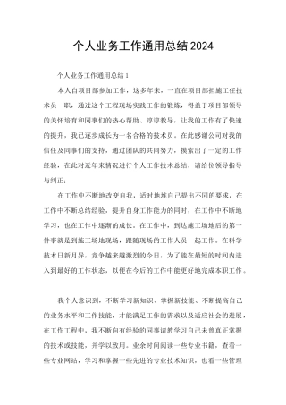 个人业务工作通用总结2024
