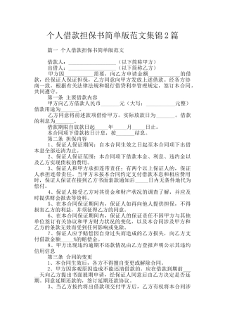个人借款担保书简单版范文集锦2篇