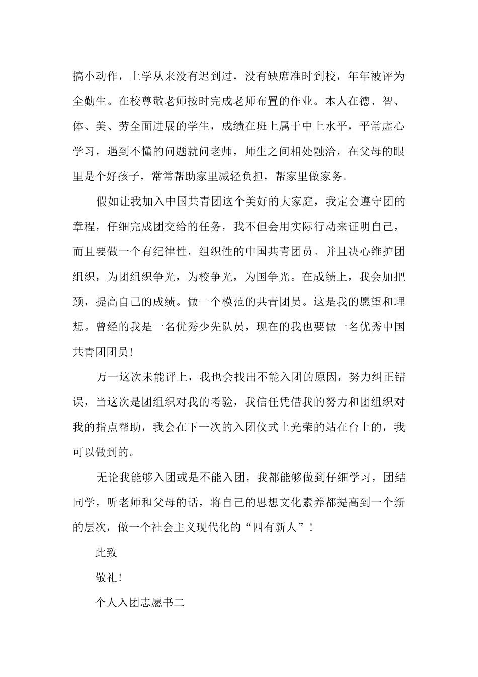 个人入团志愿书简洁模板_第2页