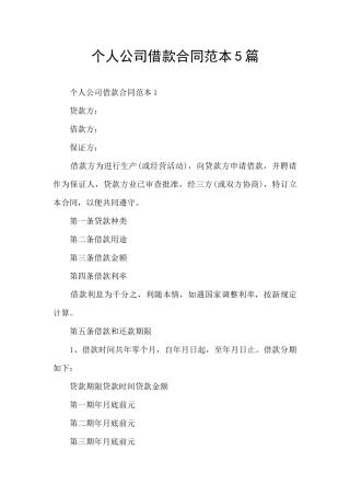 个人公司借款合同范本5篇