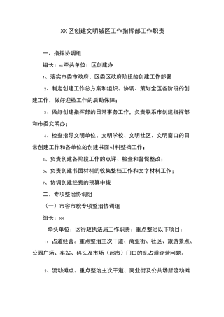 文明城区工作指挥部工作职责