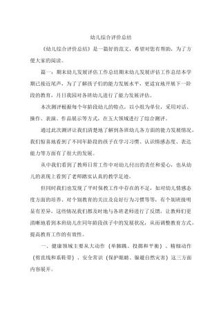 幼儿综合评价总结
