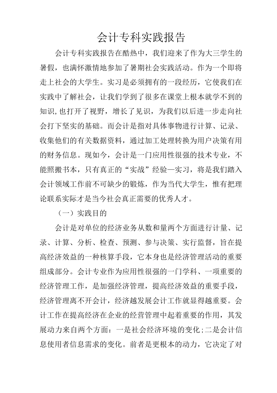 会计专科实践报告_第1页