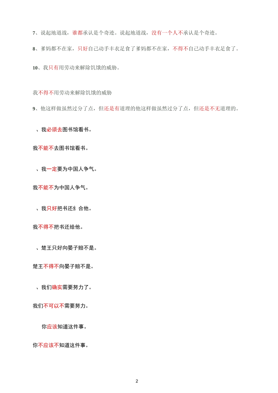 陈述句改成双重否定句的方法(题目和答案)精编版_第2页