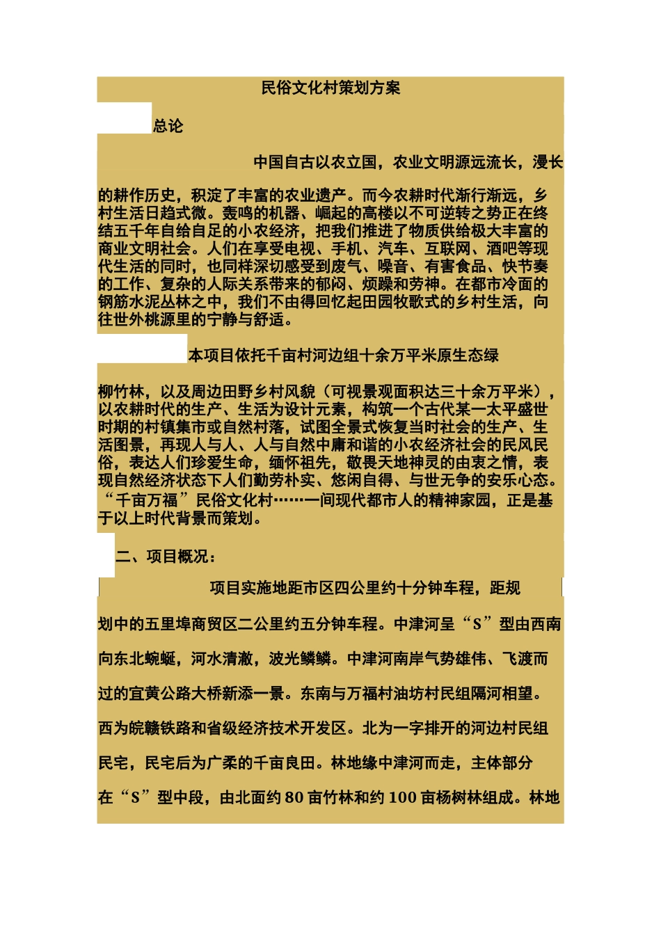 民俗文化村策划实施方案_第1页