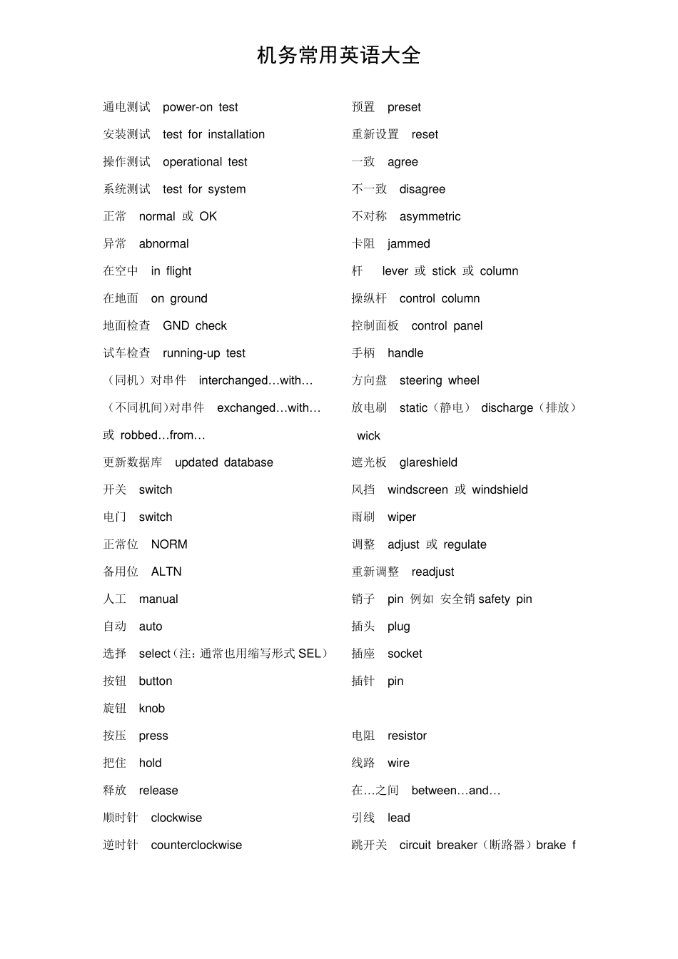 航空机务常用英语大全_第2页