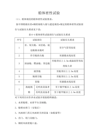 船体密性实验