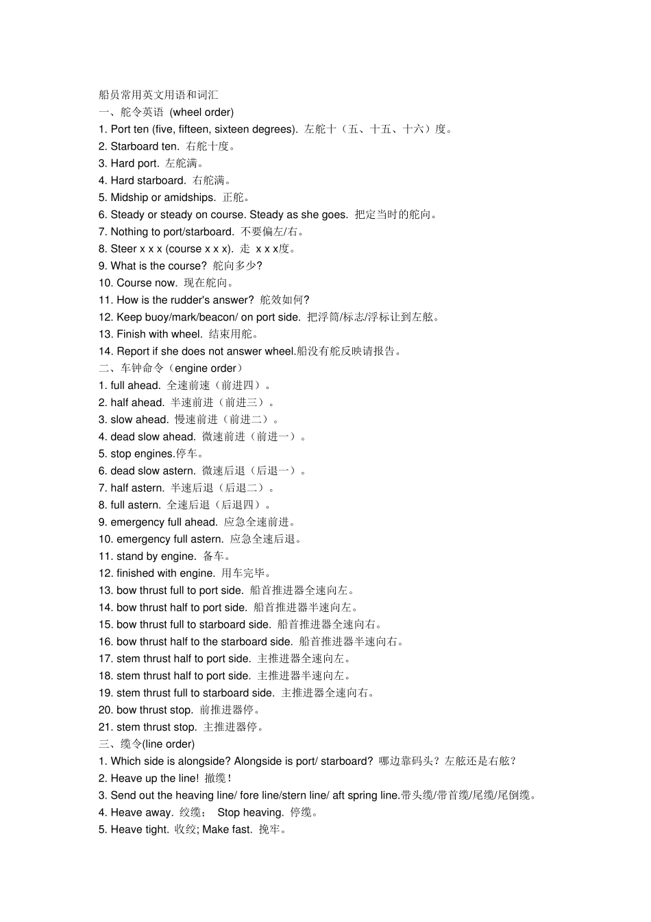 船员常用英语用词和词汇_第1页