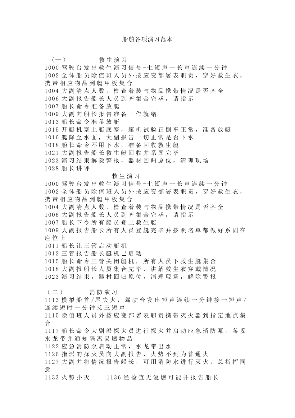 船舶各项演习范本_第1页