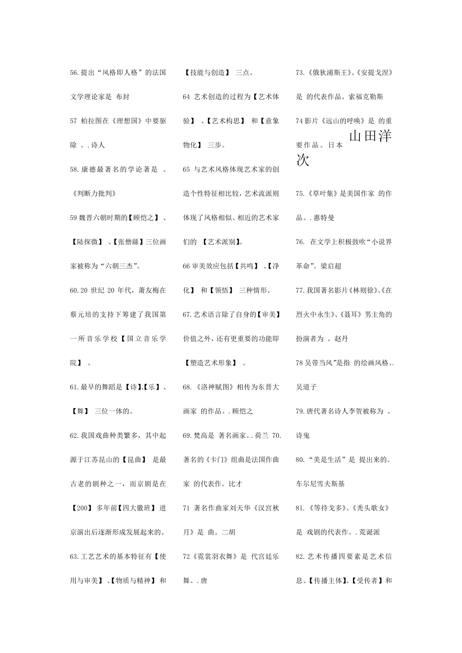 艺术概论题库全集(选择填空)_第3页