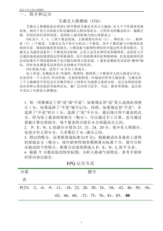 艾森克人格测验(EPQ)88题版_T分表与常模