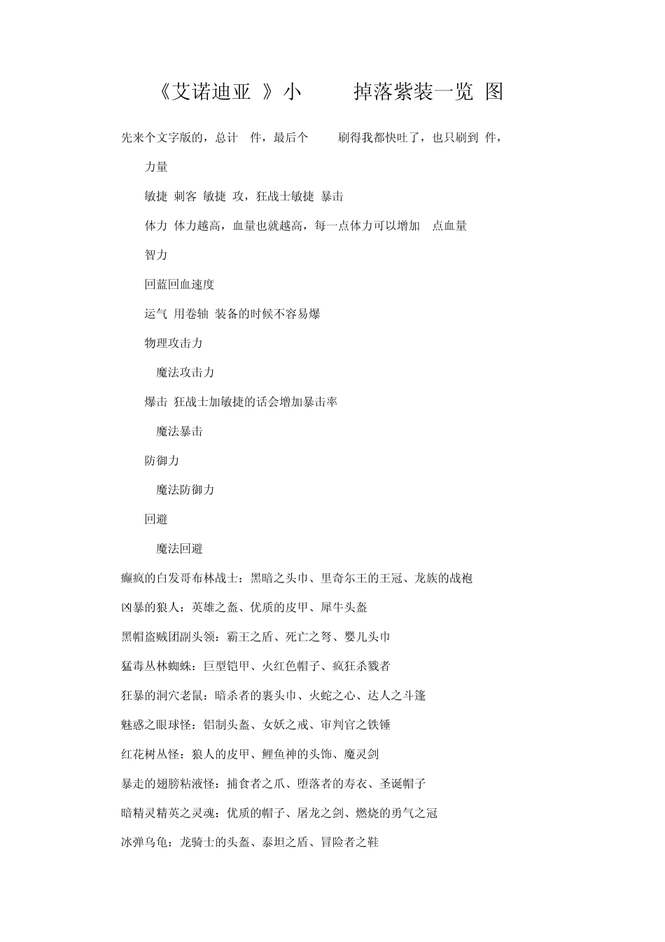 艾诺迪亚4小BOSS掉落紫装一览表(附高清图)_第1页