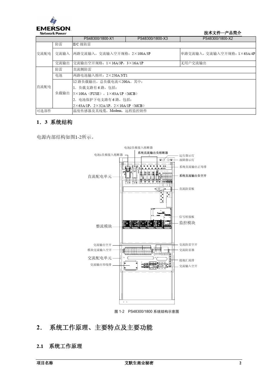 艾默生PS48300,600_1800电源系统技术说明书_第2页