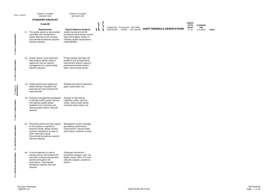 艾默生供应商稽核Emersonsupplierauditchecklist_第1页