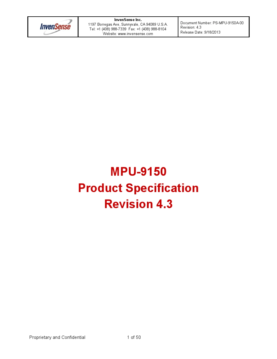 芯扬国际MPU9150_DataSheet_SYI规格书_第1页