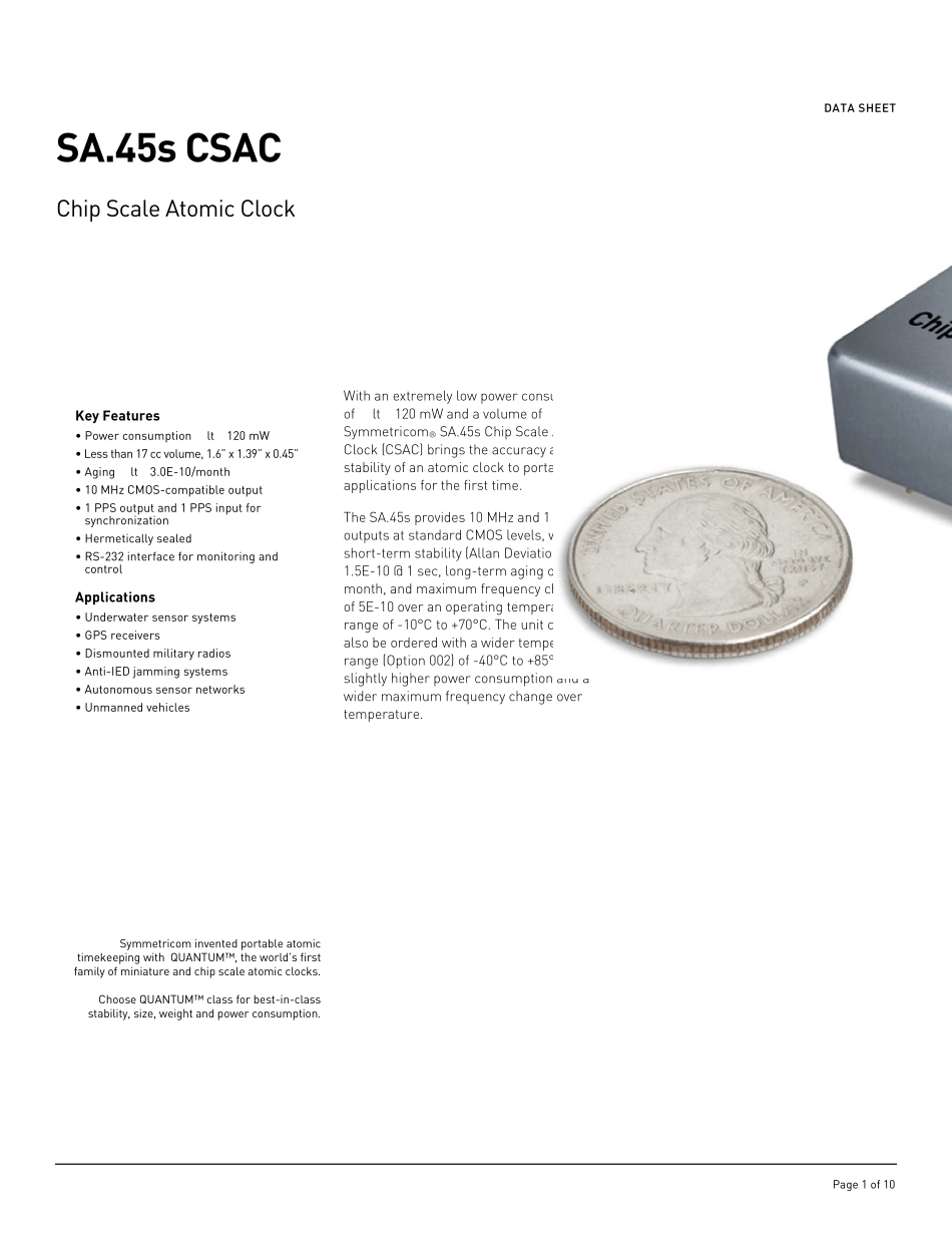 芯片原子钟产品介绍DS_SA45s_CSAC_第1页