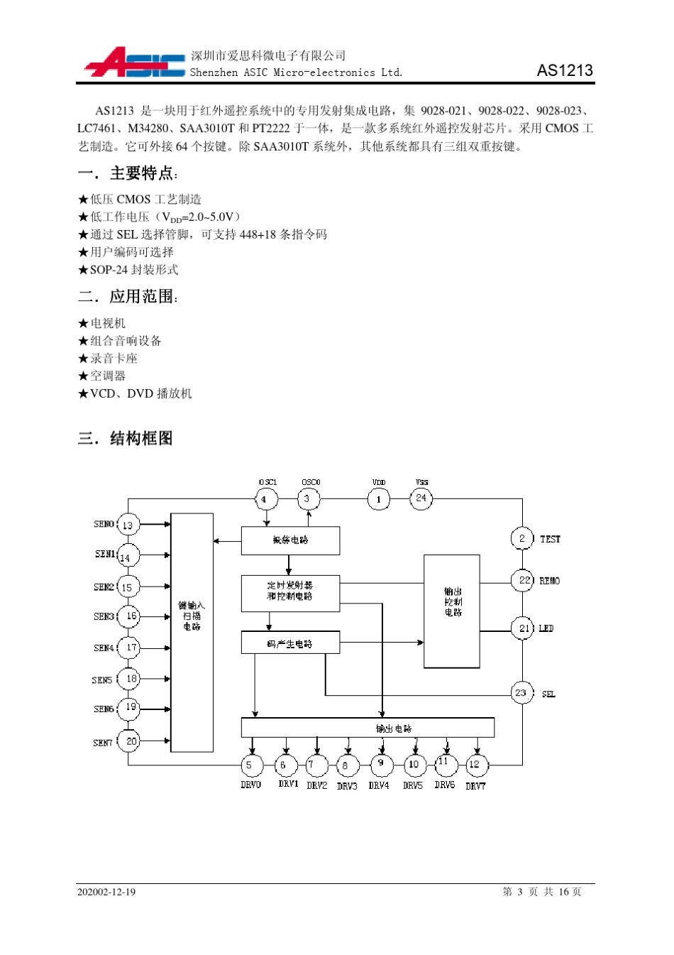 芯片资料遥控器AS1213_第3页