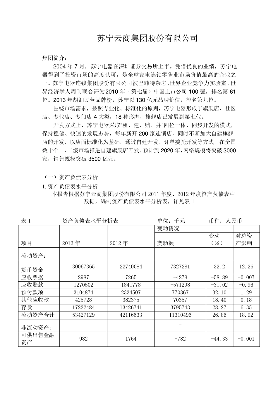 苏宁2013资产负债表分析_第1页