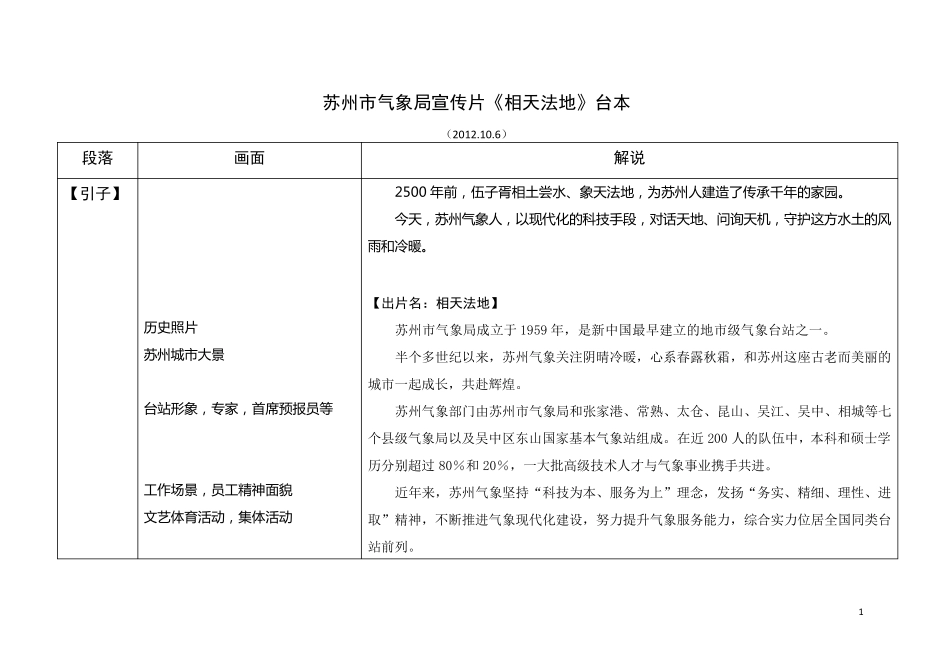 苏州市气象局宣传片文稿_第1页