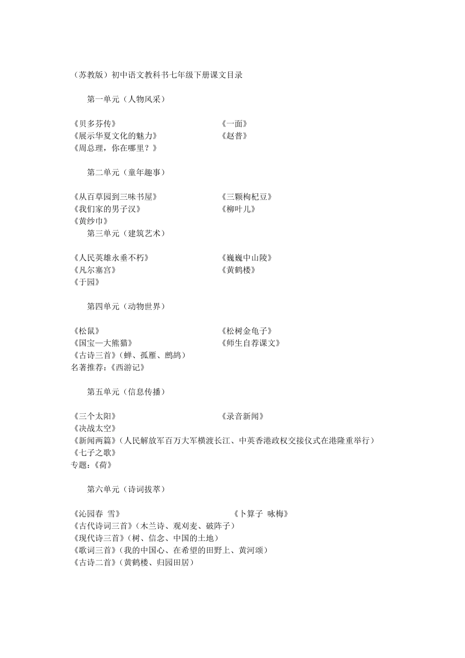 苏教版)初中语文教科书课文目录_第2页