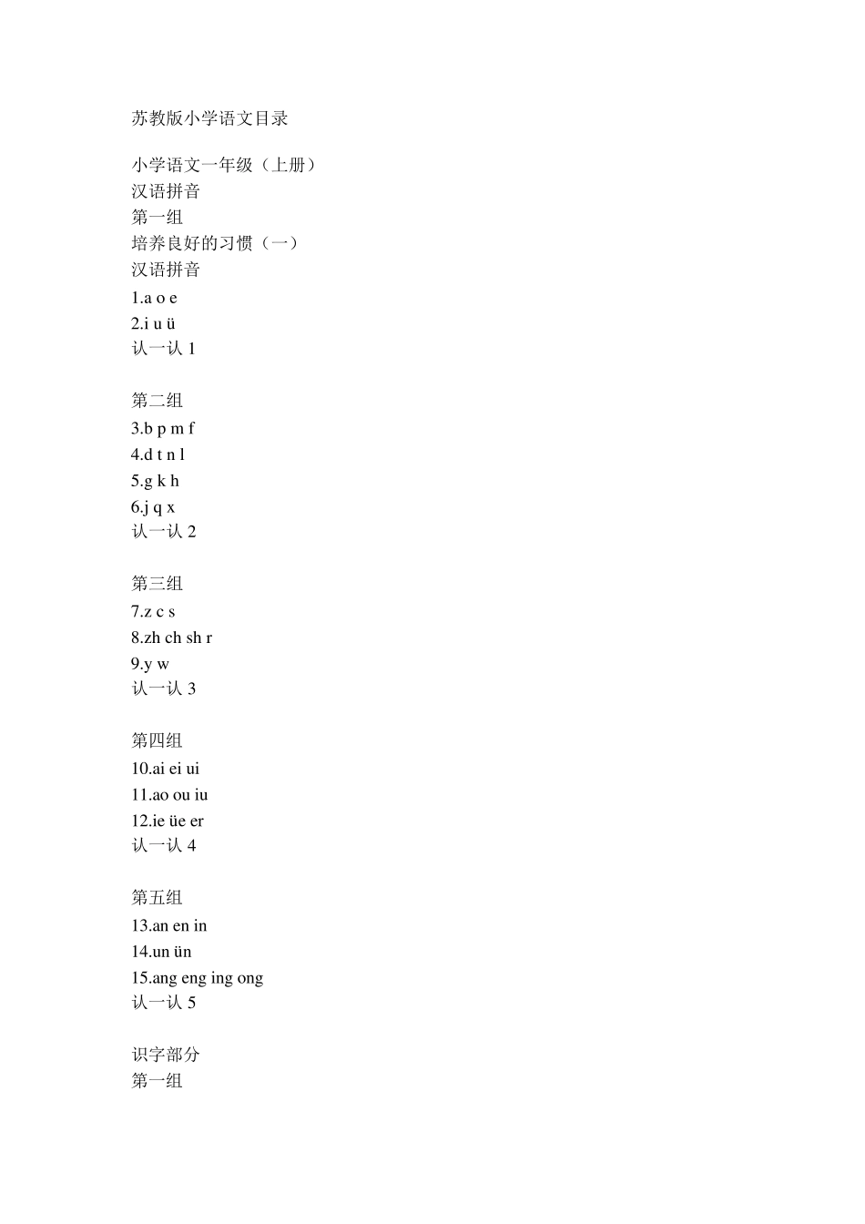 苏教版一年级至六年级语文目录_第1页