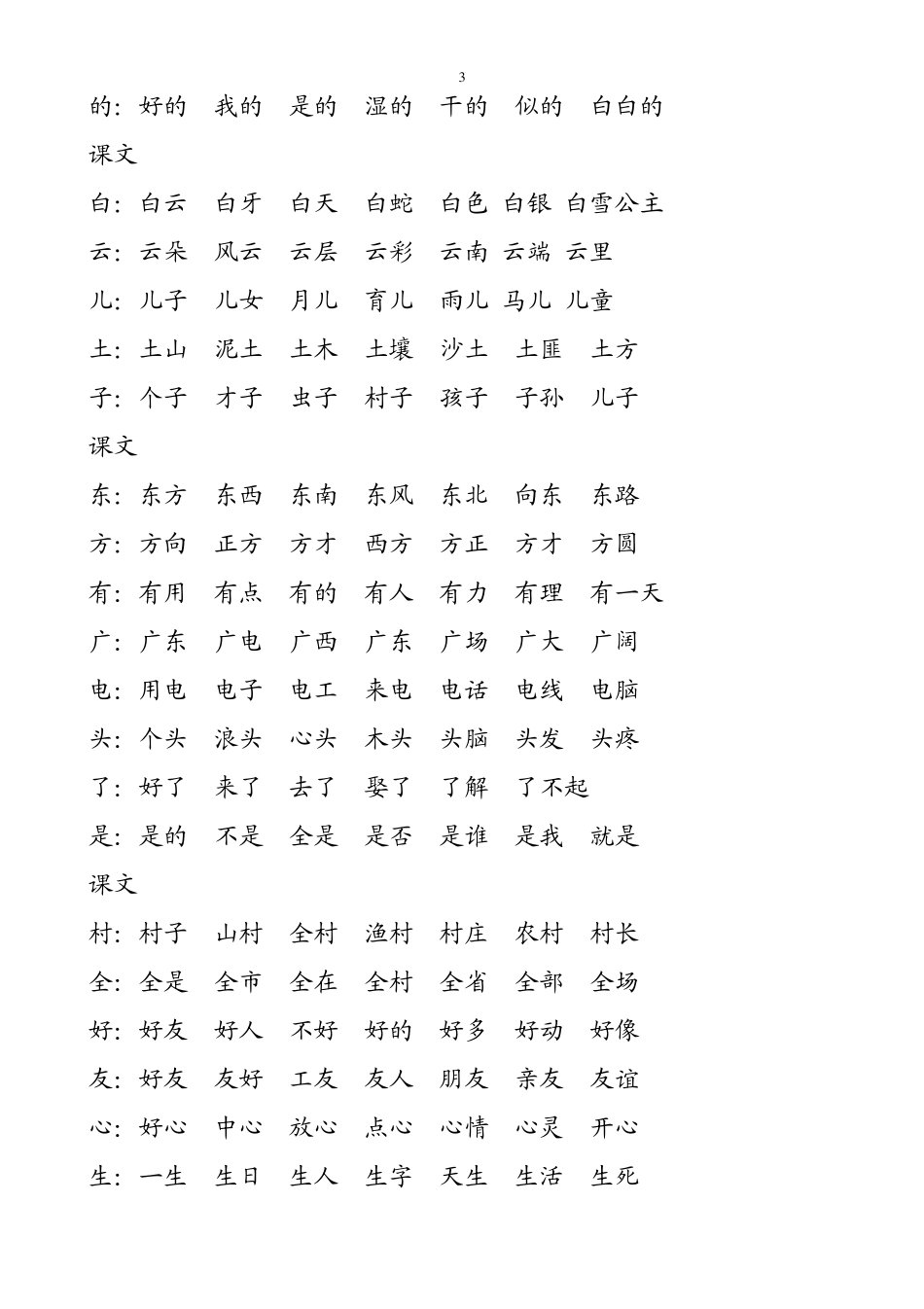 苏教版一年级语文上册所有生字组词_第3页
