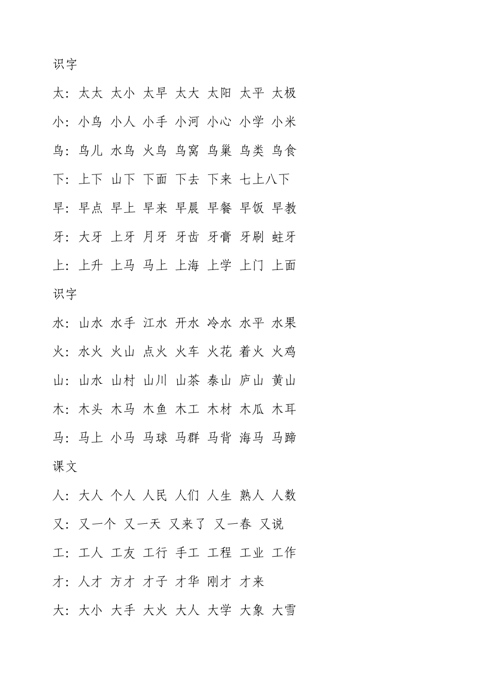 苏教版一年级语文上册生字组词_第1页