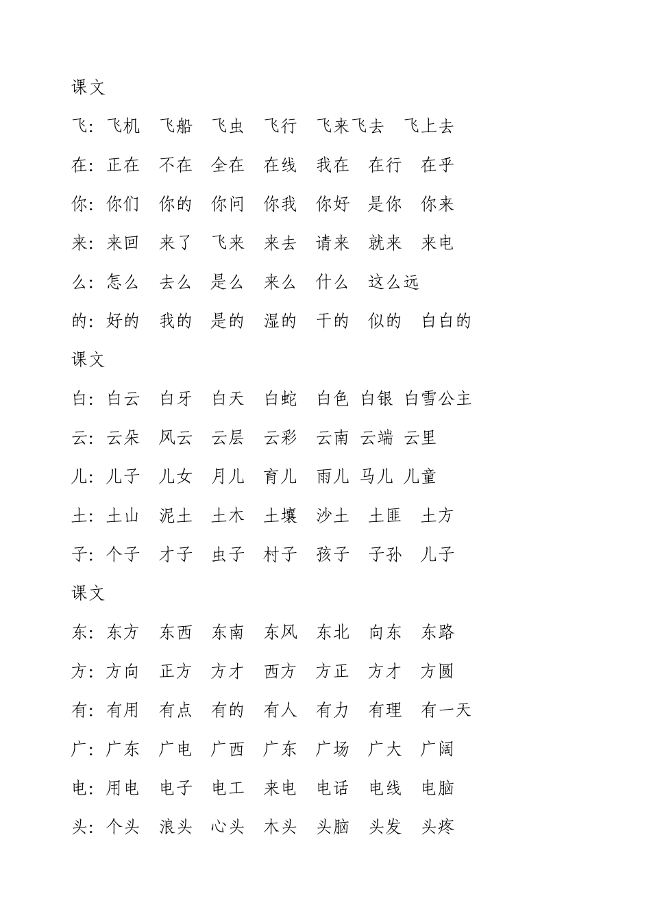 苏教版一年级语文上册生字组词_第3页