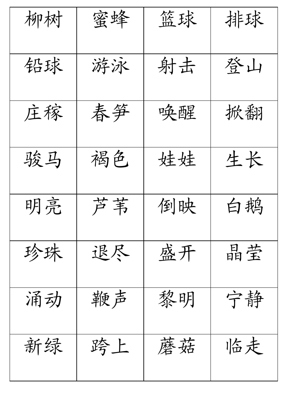 苏教版一年级语文下二类字词语卡片_第1页