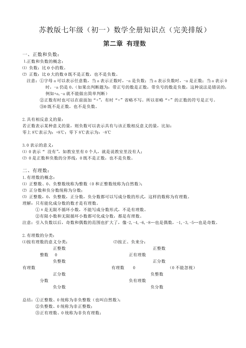 苏教版七年级(初一)数学全册知识点(完美排版)_第1页