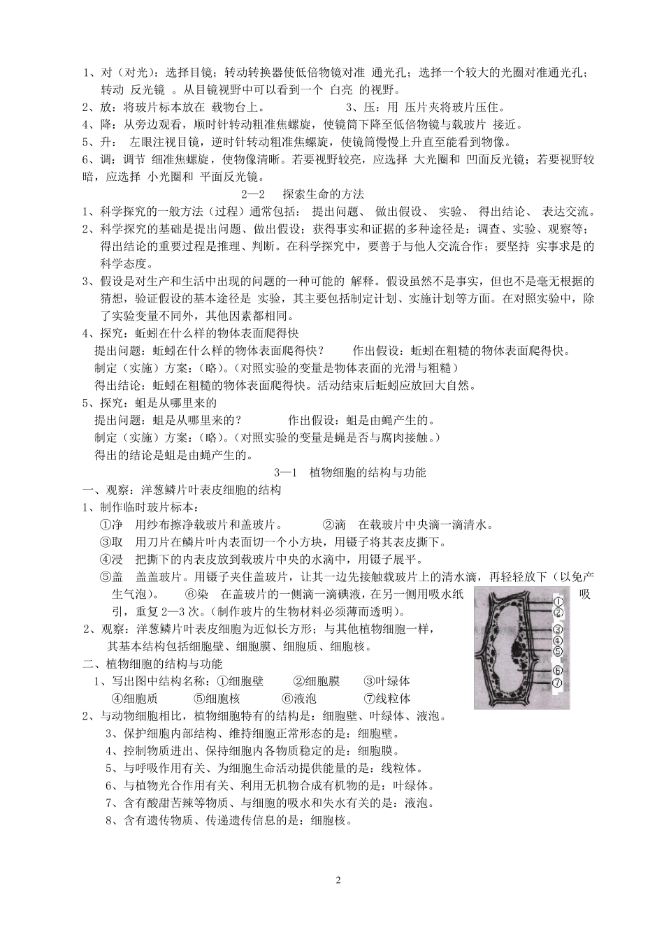 苏教版七年级上册生物复习提纲_第2页