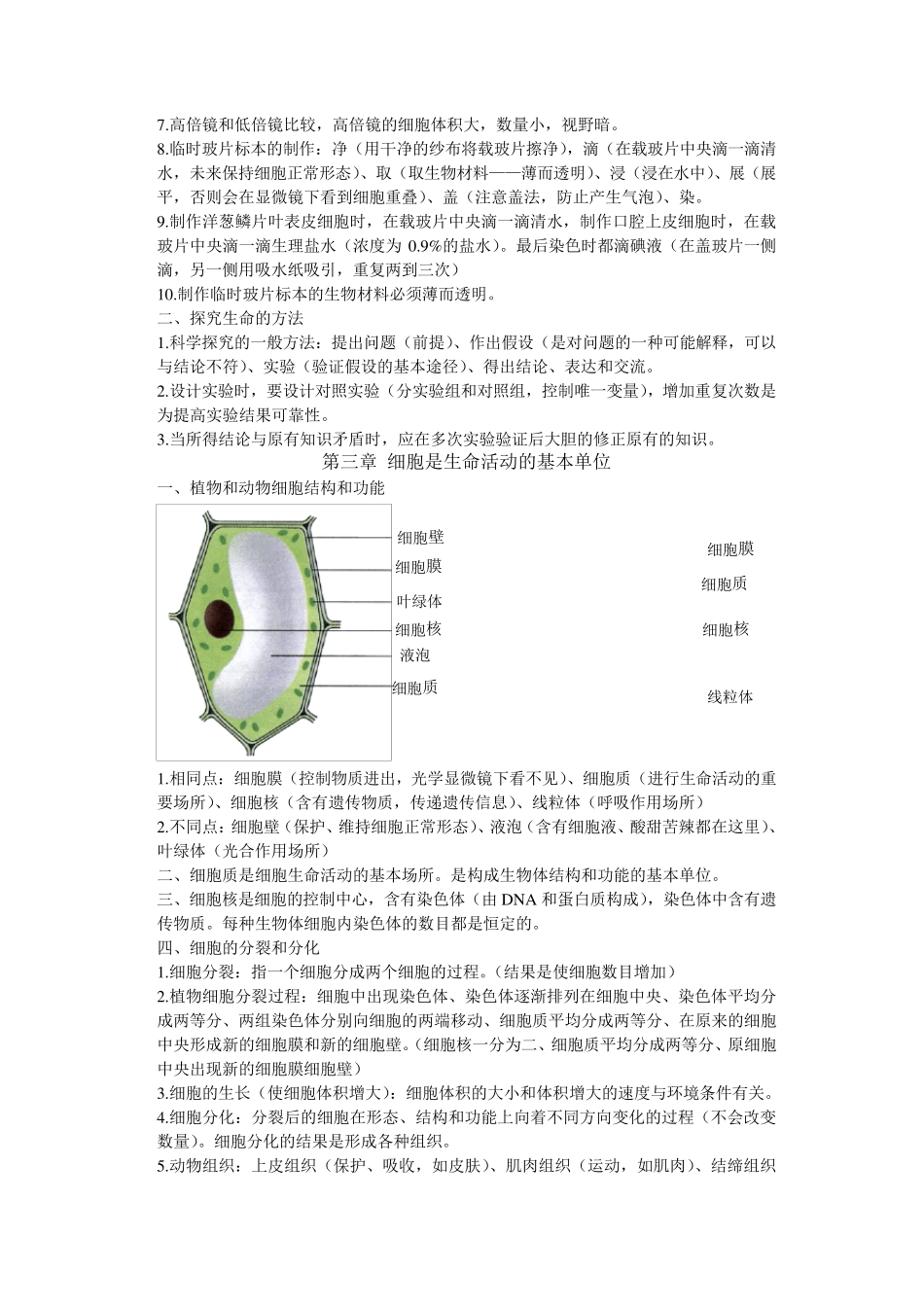 苏教版七年级上册生物知识点总结_第2页