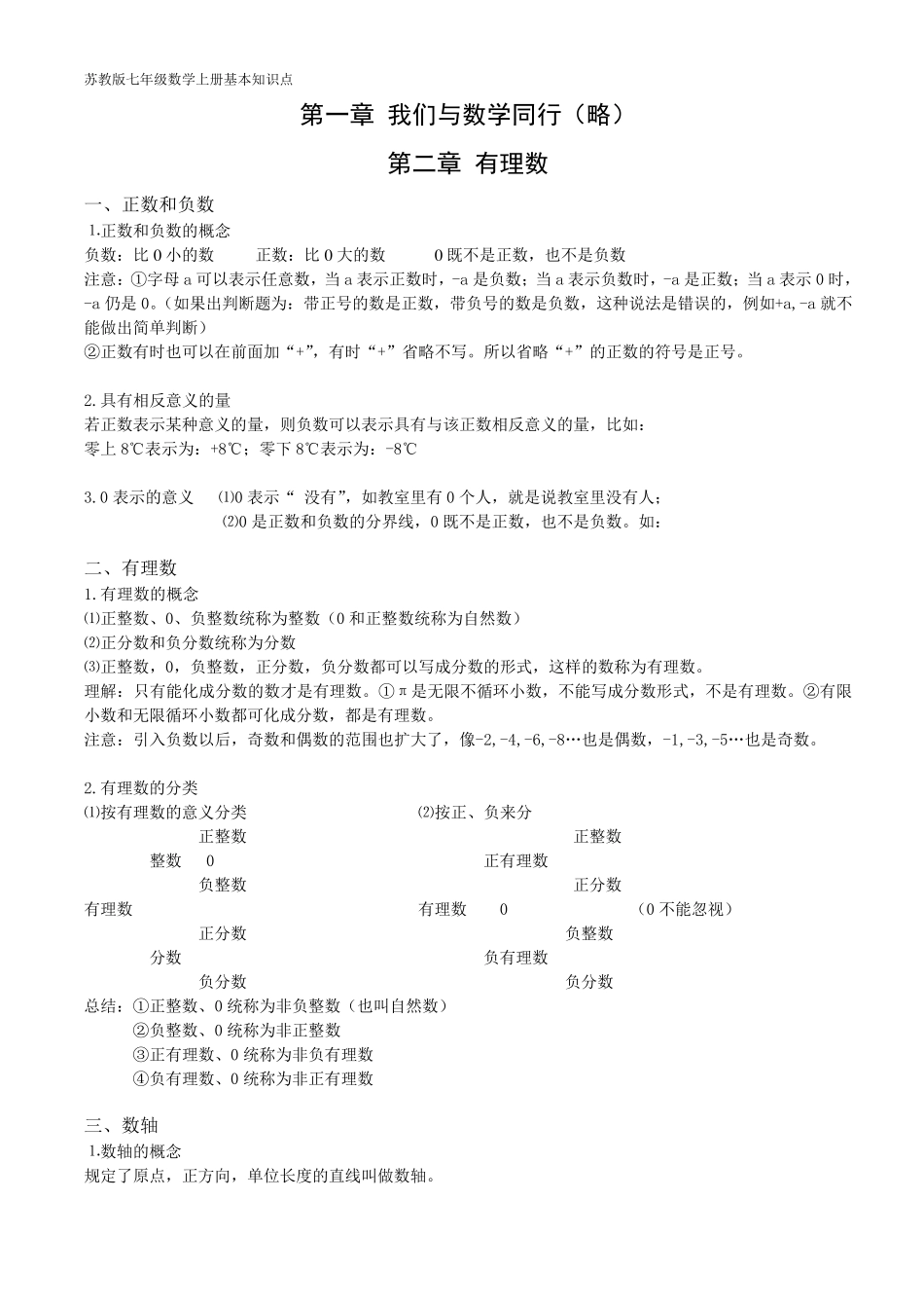 苏教版七年级上数学知识点总结_第1页