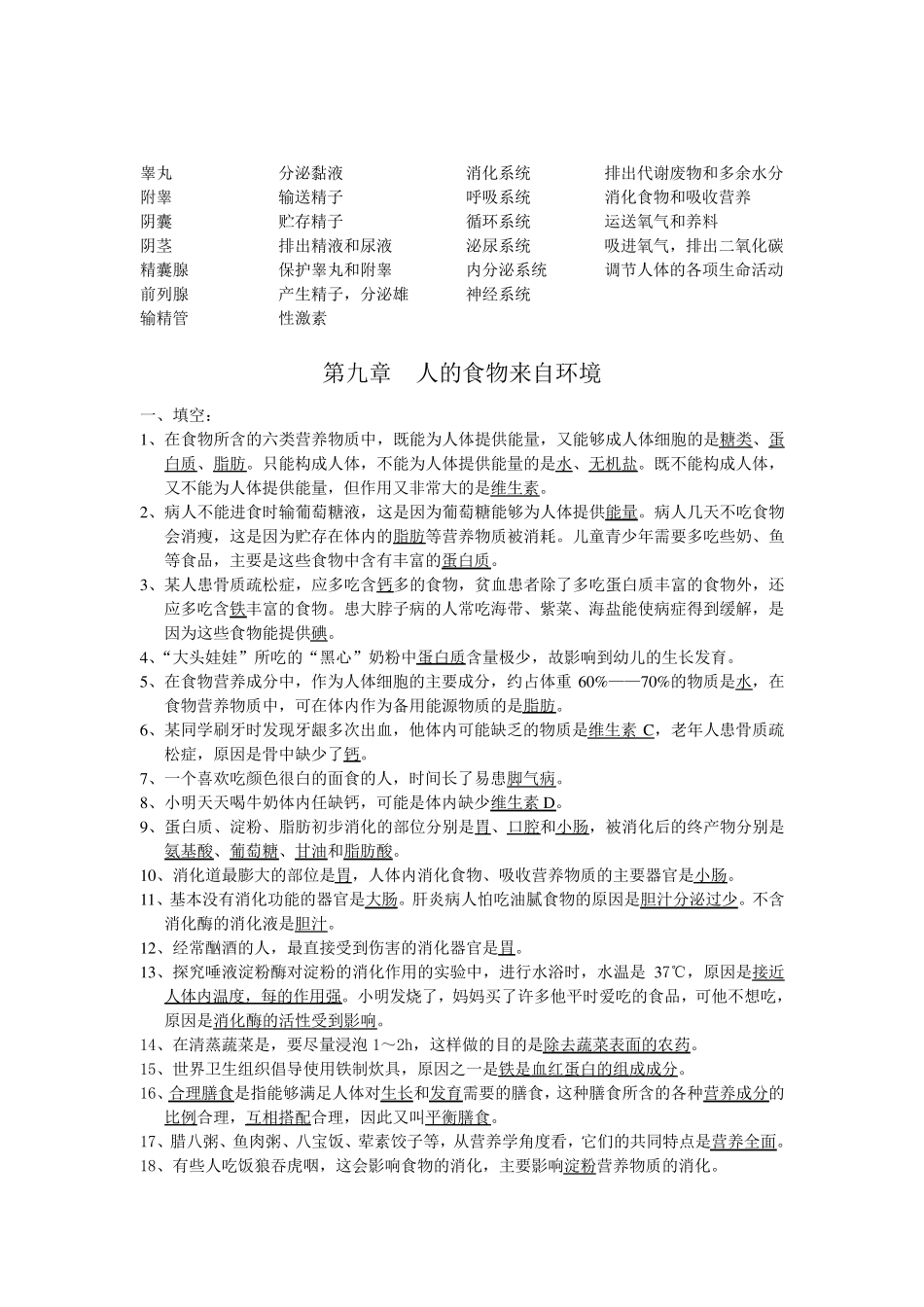 苏教版七年级下册生物复习资料_第2页