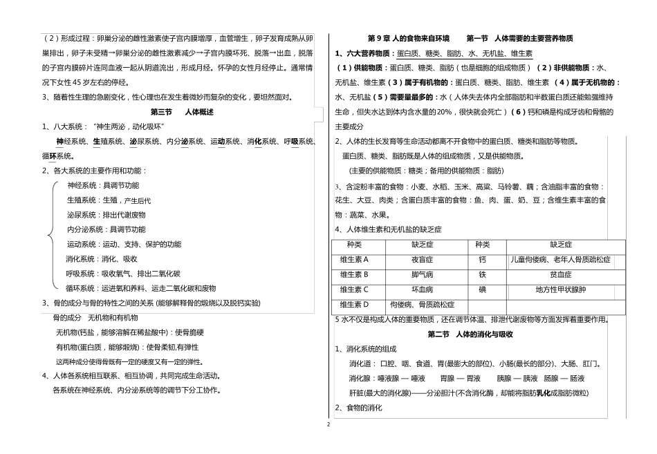 苏教版七年级下册生物知识点归纳(2019新)_第2页