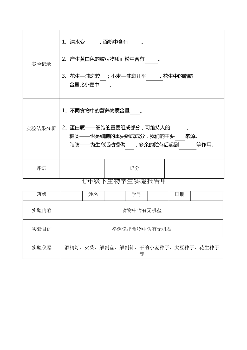 苏教版七年级下生物学生实验报告_第3页