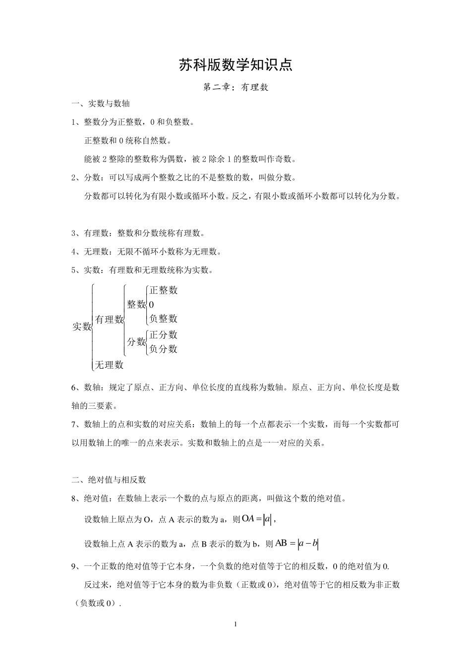 苏教版七年级数学全册知识点总结_第1页