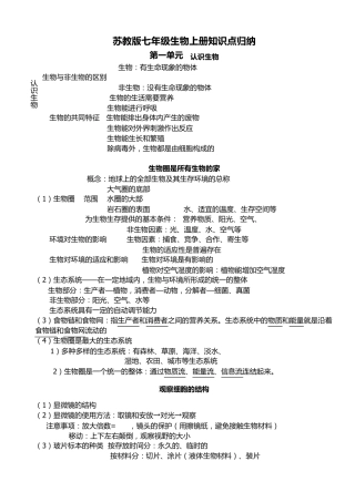 苏教版七年级生物上册知识点归纳