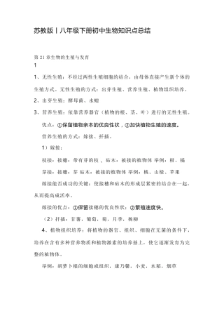 苏教版丨八年级下册初中生物知识点总结