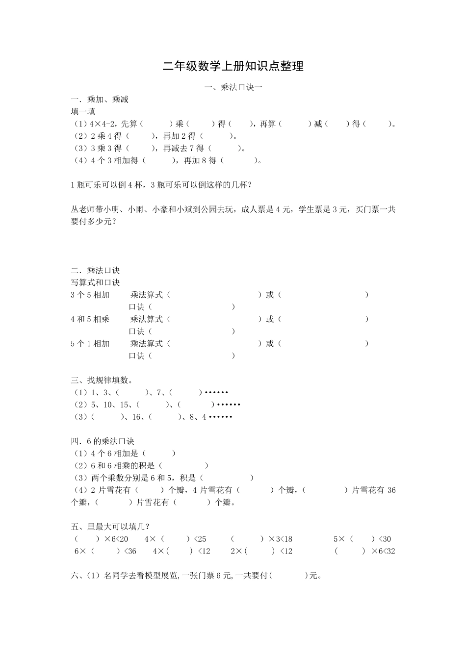 苏教版二年级数学上册知识点整理_第1页