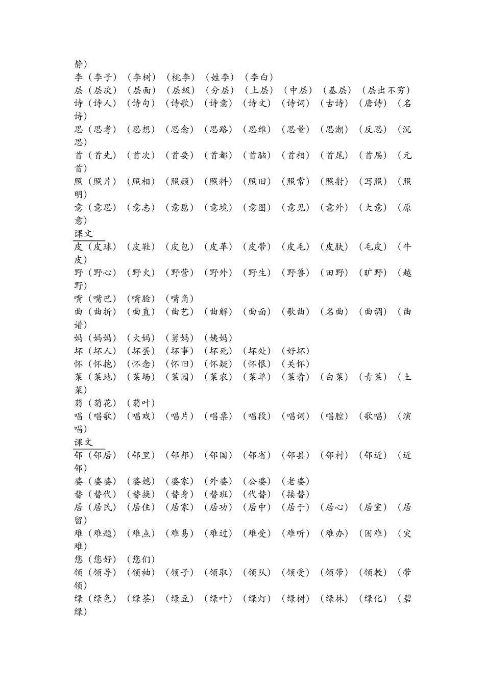 苏教版二年级语文上册生字及组词_第3页