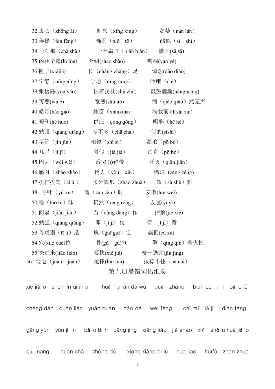 苏教版五上易错字易错读音及修辞手法练习_第2页