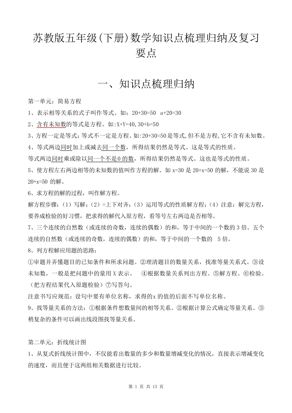 苏教版五年级(下册)数学知识点梳理归纳及复习要点_第1页