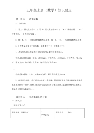 苏教版五年级数学上册知识点汇总