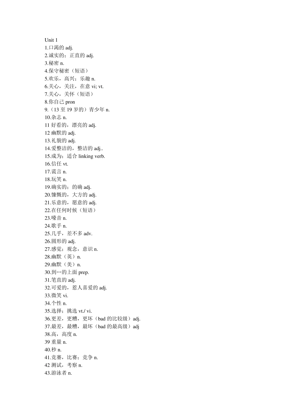 苏教版八年级上册英语词汇默写表_第1页